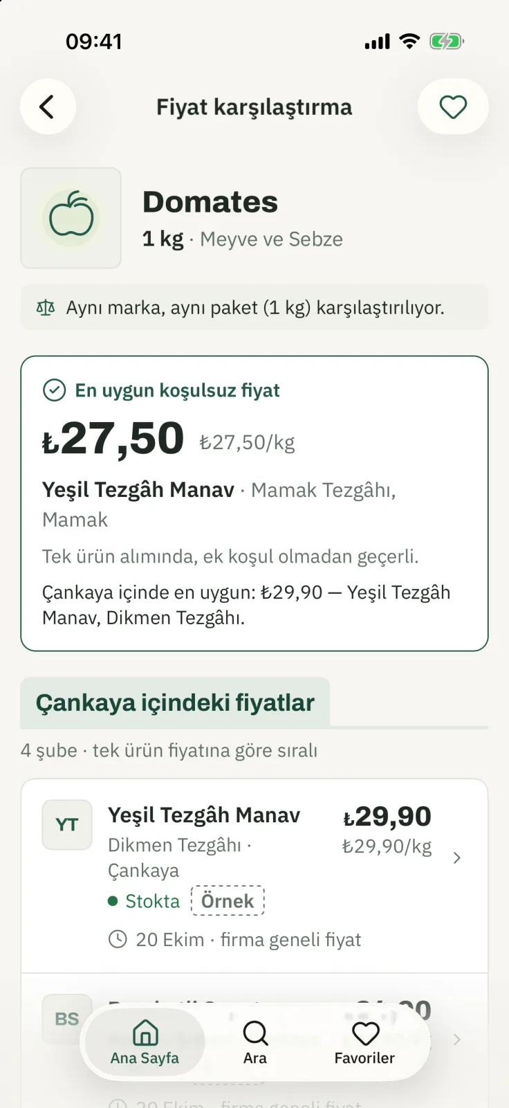 Fiyat karşılaştırma: Domates 1 kg için en uygun koşulsuz fiyat ve ilçedeki şubeler